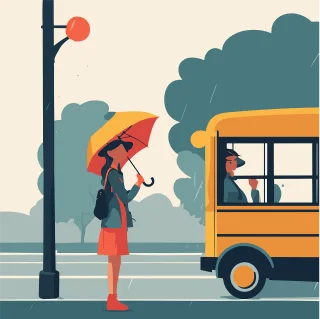 Girl Bus stop Raining Stickdatei