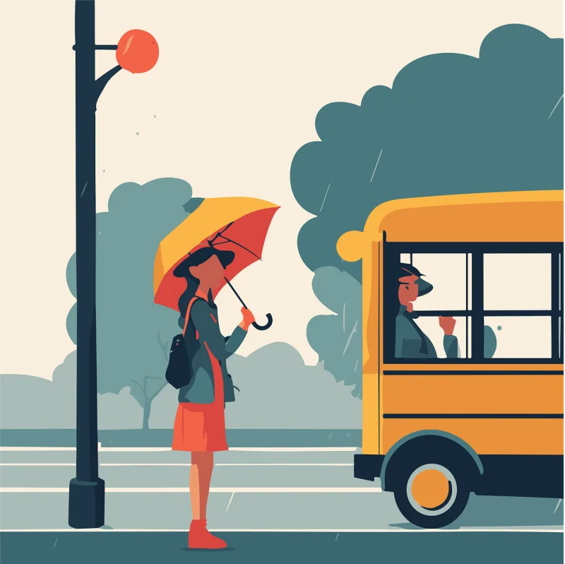 Girl Bus stop Raining Stickdatei – Fahrzeuge