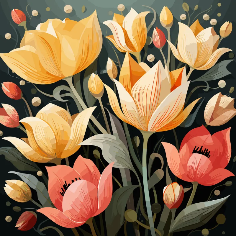 Tulips Vintage Old Stickdatei – Blumen