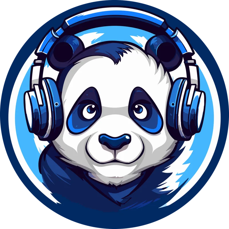 Panda Blue Headphones Stickdatei – Tiere