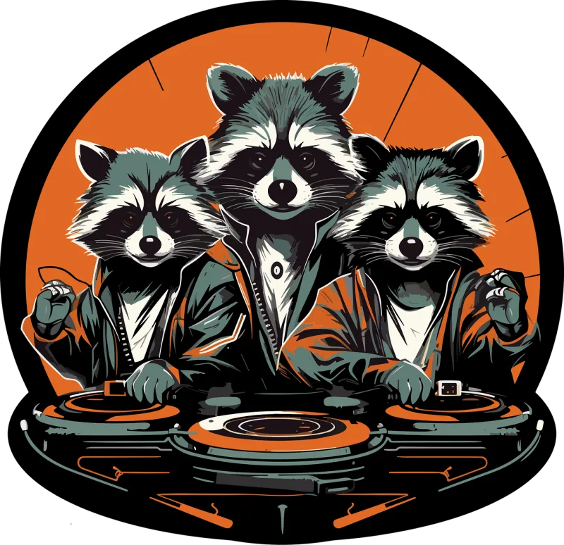 Ai generated Raccoons Djs Stickdatei – Musik