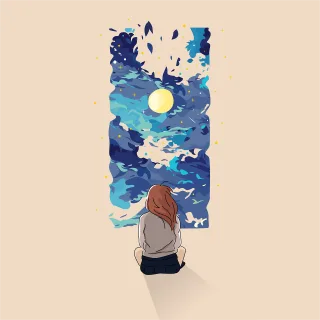 Girl Sitting Clouds Stickdatei