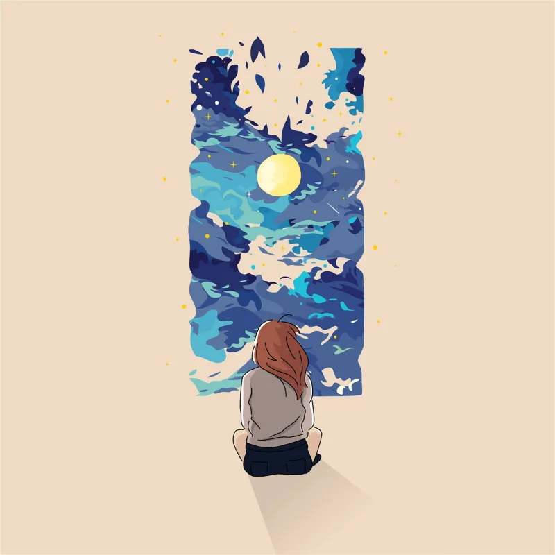 Girl Sitting Clouds Stickdatei – Natur