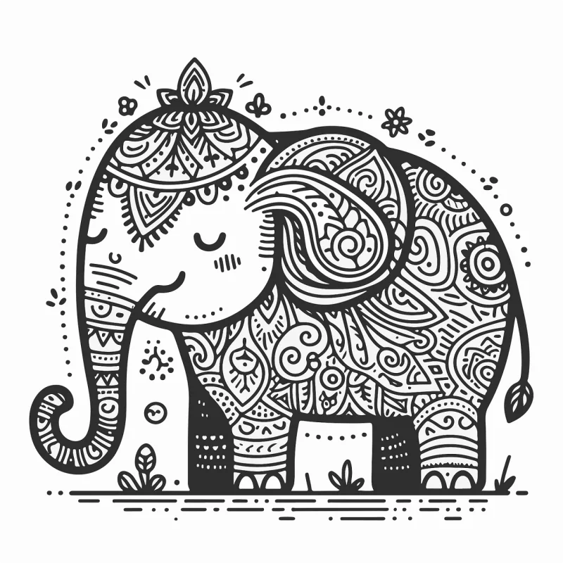Elephant Drawing Pattern Stickdatei – Tiere