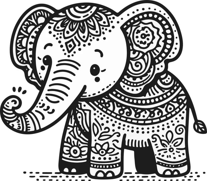 Elephant Drawing Pattern Stickdatei – Tiere
