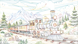 Train Locomotive Landscape Stickdatei