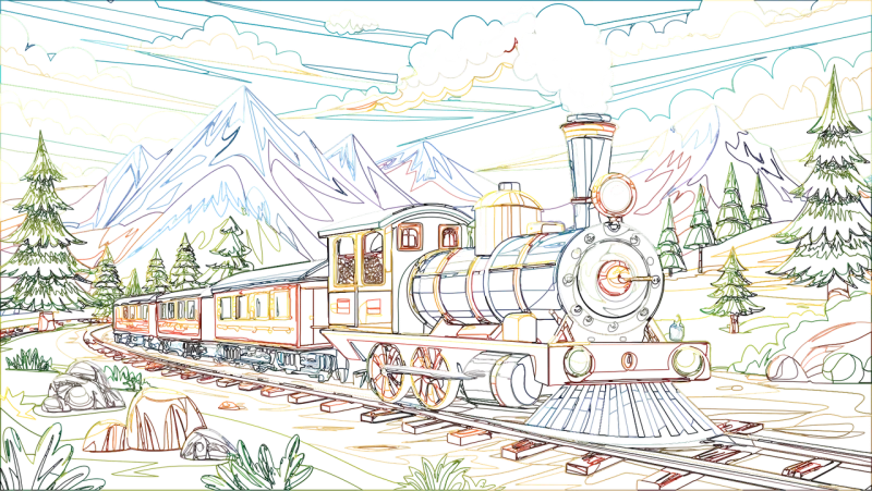 Train Locomotive Landscape Stickdatei – Fahrzeuge
