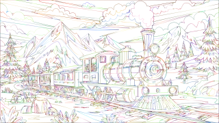 Train Locomotive Landscape Stickdatei