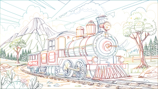 Train Locomotive Landscape Stickdatei