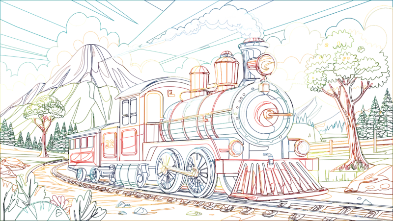 Train Locomotive Landscape Stickdatei – Fahrzeuge