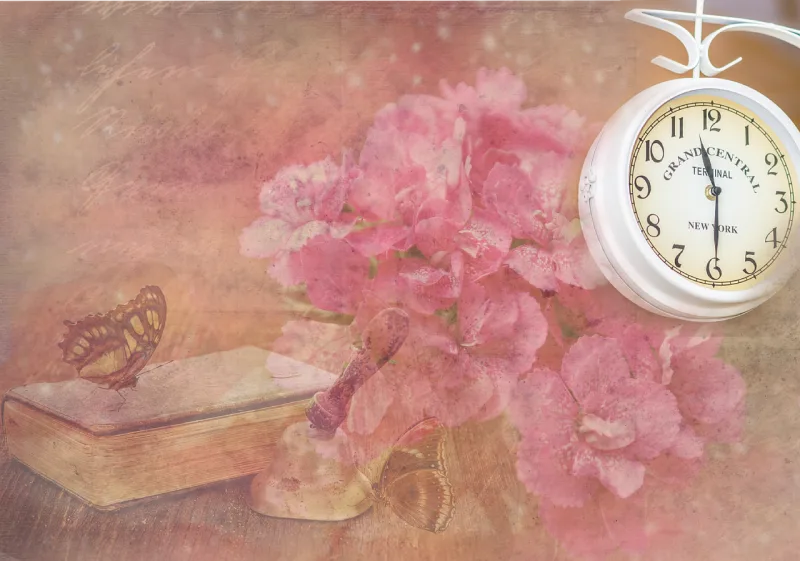 Lettering Clock Nature Stickdatei – Blumen