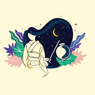 Girl Kimono Moon Stickdatei
