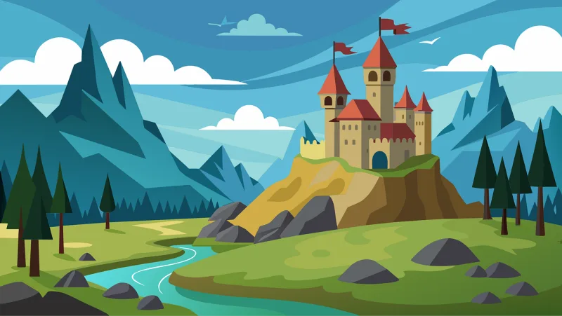 Castle Nature Landscape Stickdatei – Kinder