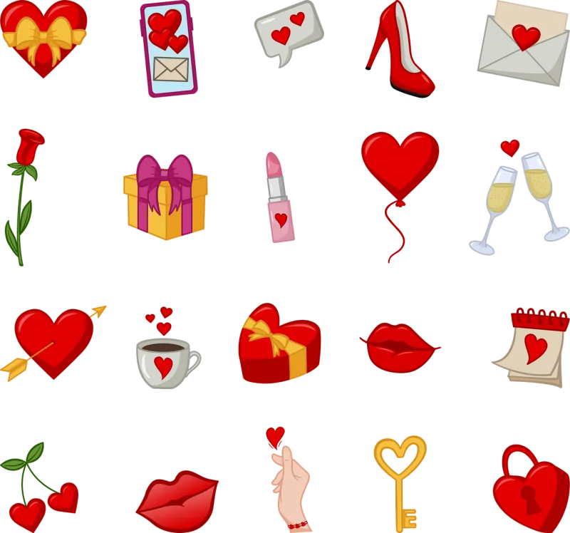 Elements Valentine's day Cartoon Stickdatei – Herzen & Liebe