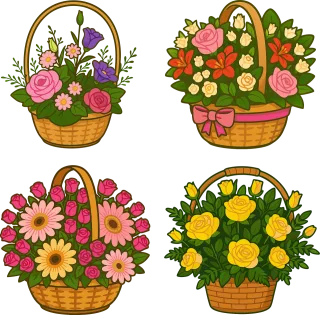 Flower basket Bouquets in a basket Roses Stickdatei