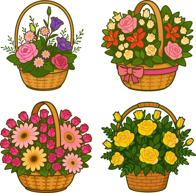 Flower basket Bouquets in a basket Roses Stickdatei – Blumen