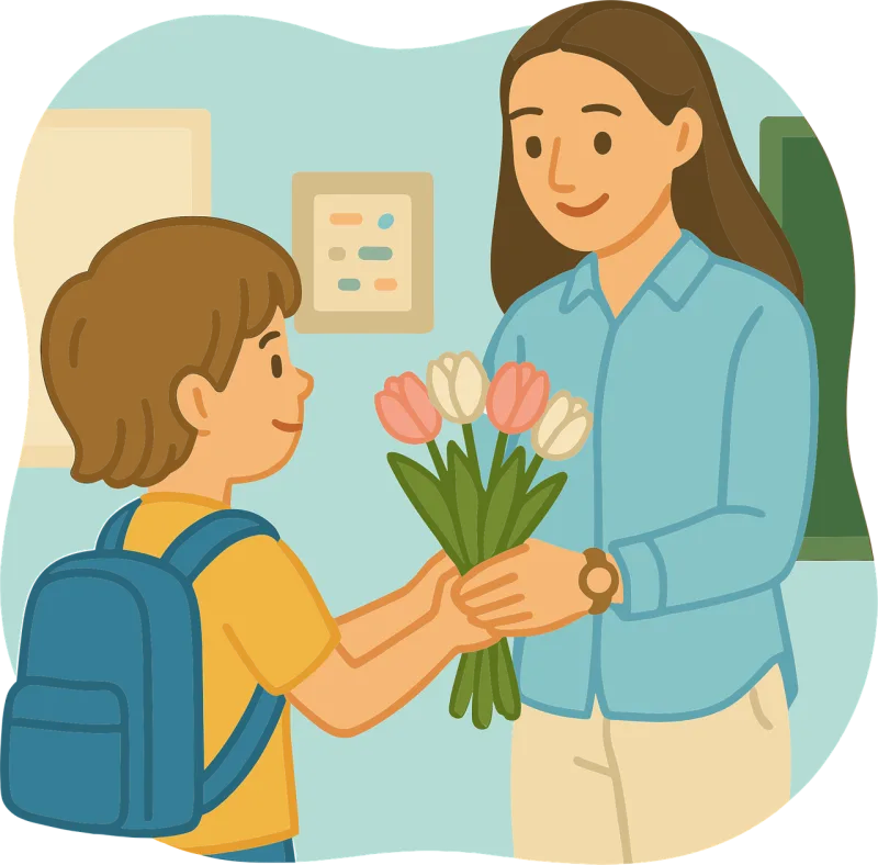 Ai generated Teacher appreciation Child with bouquet Stickdatei – Blumen