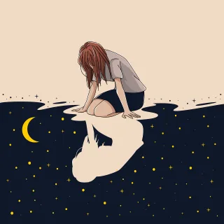 Girl Night Moon Stickdatei