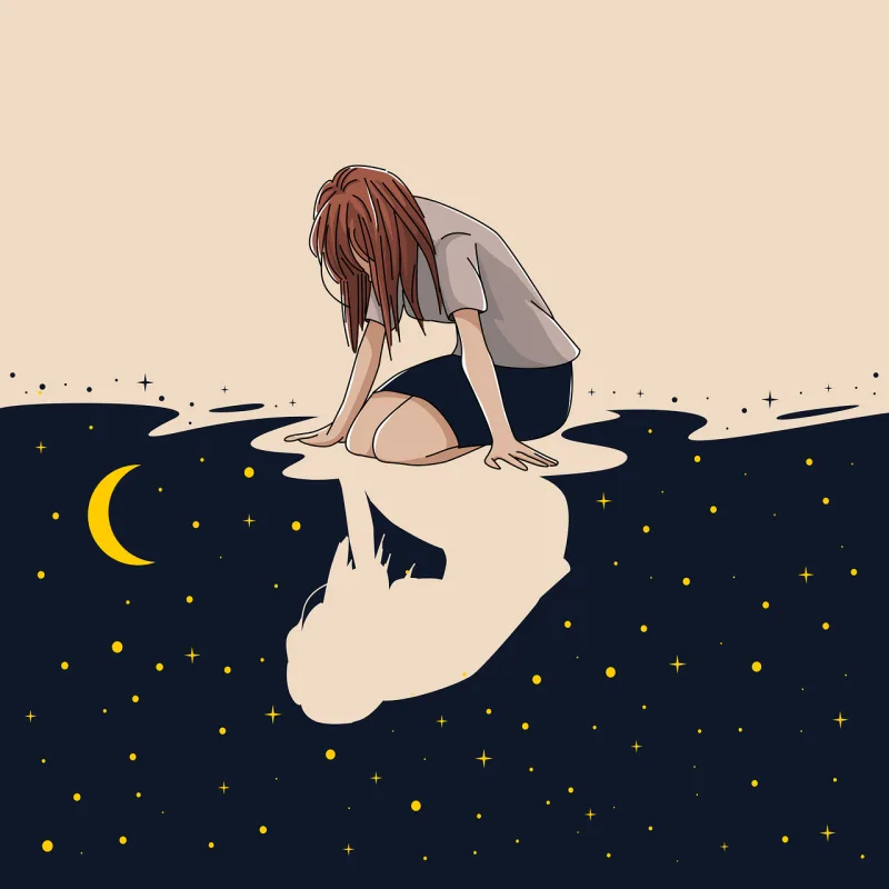Girl Night Moon Stickdatei – Natur