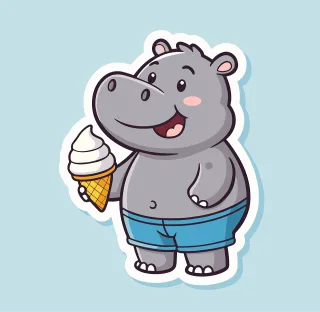 Ai generated Hippo Cartoon hippopotamus Stickdatei