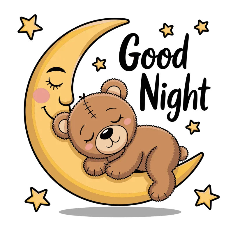 The bear cub is sleeping Smiling moon Stars Stickdatei – Kinder