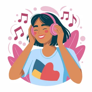Ai generated Young woman Headphones Stickdatei