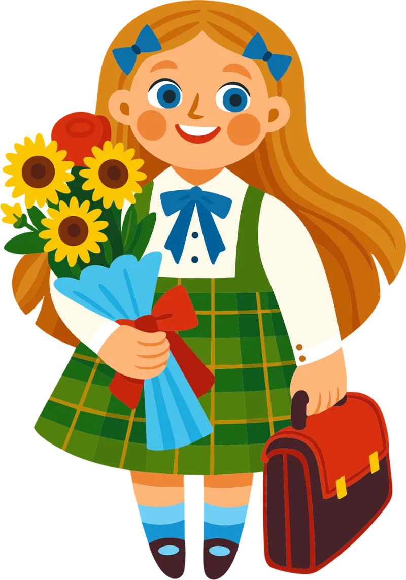 Schoolgirl illustration Cartoon characters Long blonde hair Stickdatei – Blumen