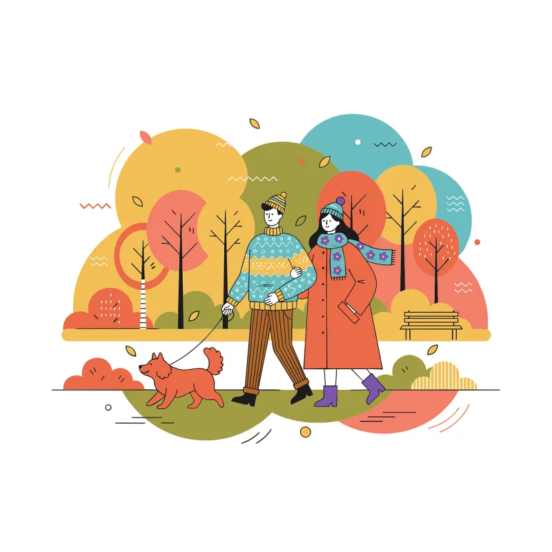 Couple walking Autumn park Dog walking Stickdatei – Herzen & Liebe