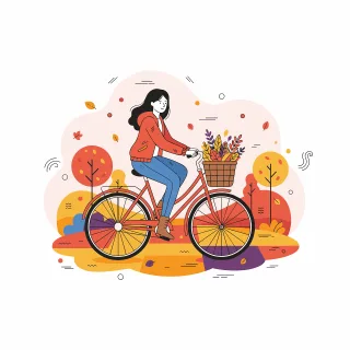 Woman riding bicycle Autumn park Cycling Stickdatei
