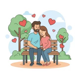 Park bench Romantic moment Couple cuddling Stickdatei