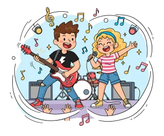 Kids concert Children singing Cartoon band Stickdatei