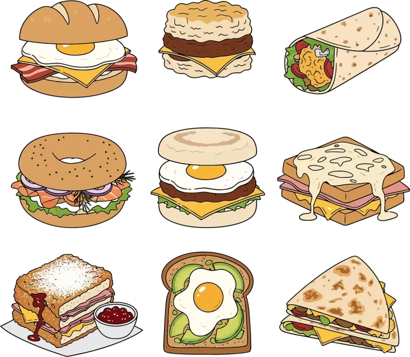 Breakfast Brunch Sandwich Stickdatei – Essen & Trinken