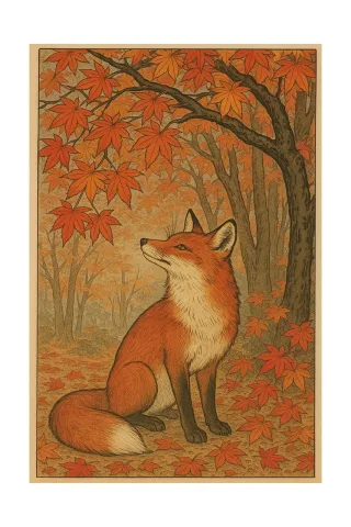 Fox Autumn Japan Stickdatei
