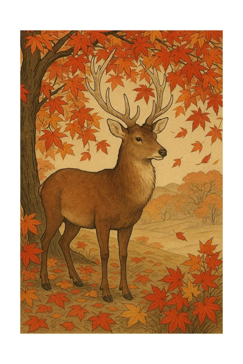 Deer Autumn Japan Stickdatei – Tiere