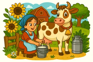 Cow Milking cow Farm girl Stickdatei