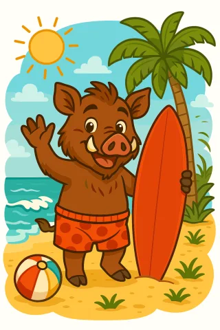 Wild boat Cartoon boar Surfing Stickdatei