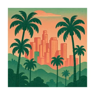 Cityscape illustration Los angeles art Palm trees Stickdatei