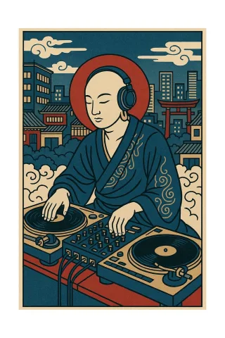 Zen dj Japanese art Buddhist dj Stickdatei