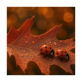 Ladybugs Ladybirds Autumn leaf Stickdatei