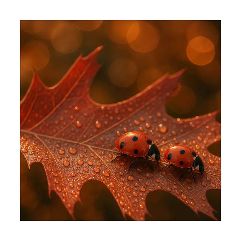Ladybugs Ladybirds Autumn leaf Stickdatei – Tiere