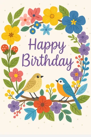 Floral wreath birthday card Pastel flowers Cute birds Stickdatei – Weihnachten