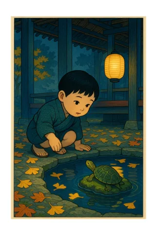 Boy Turtle Pond Stickdatei