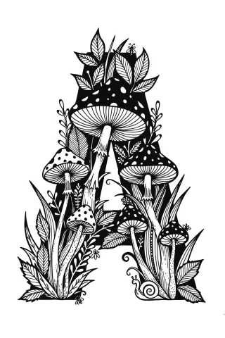Mushroom letter a Botanical letter a Forest typography Stickdatei