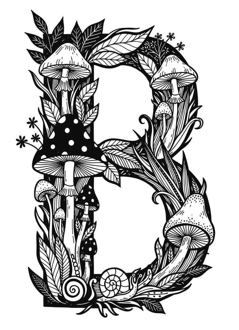 Mushroom letter b Botanical letter b Forest typography Stickdatei – Natur