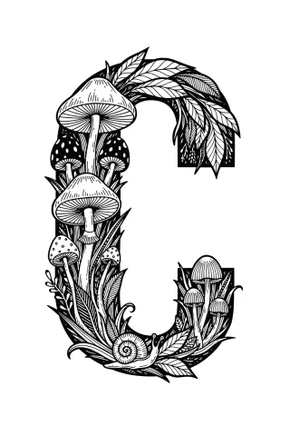 Mushroom letter c Botanical letter c Woodland alphabet Stickdatei – Natur