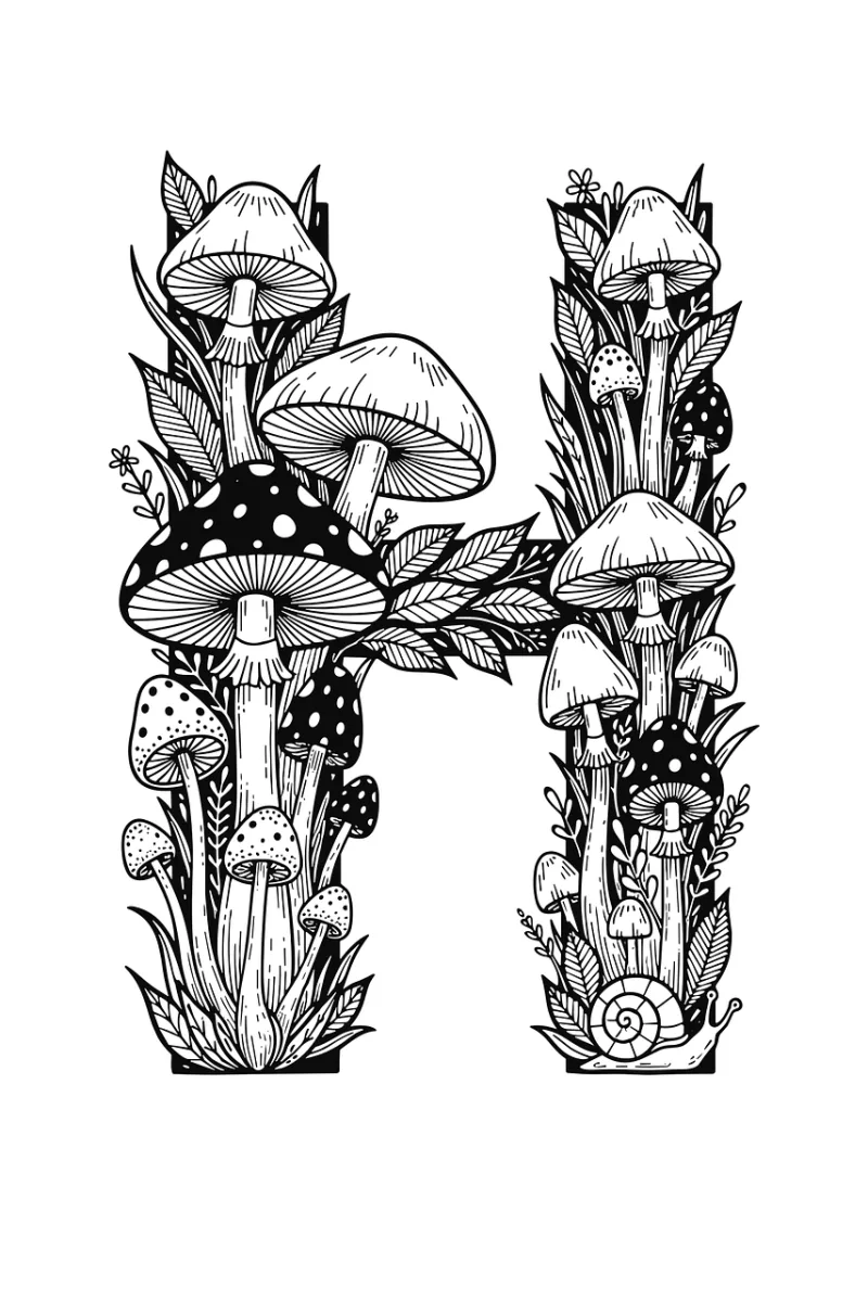Ai generated Mushroom letter h Botanical letter h Stickdatei – Natur