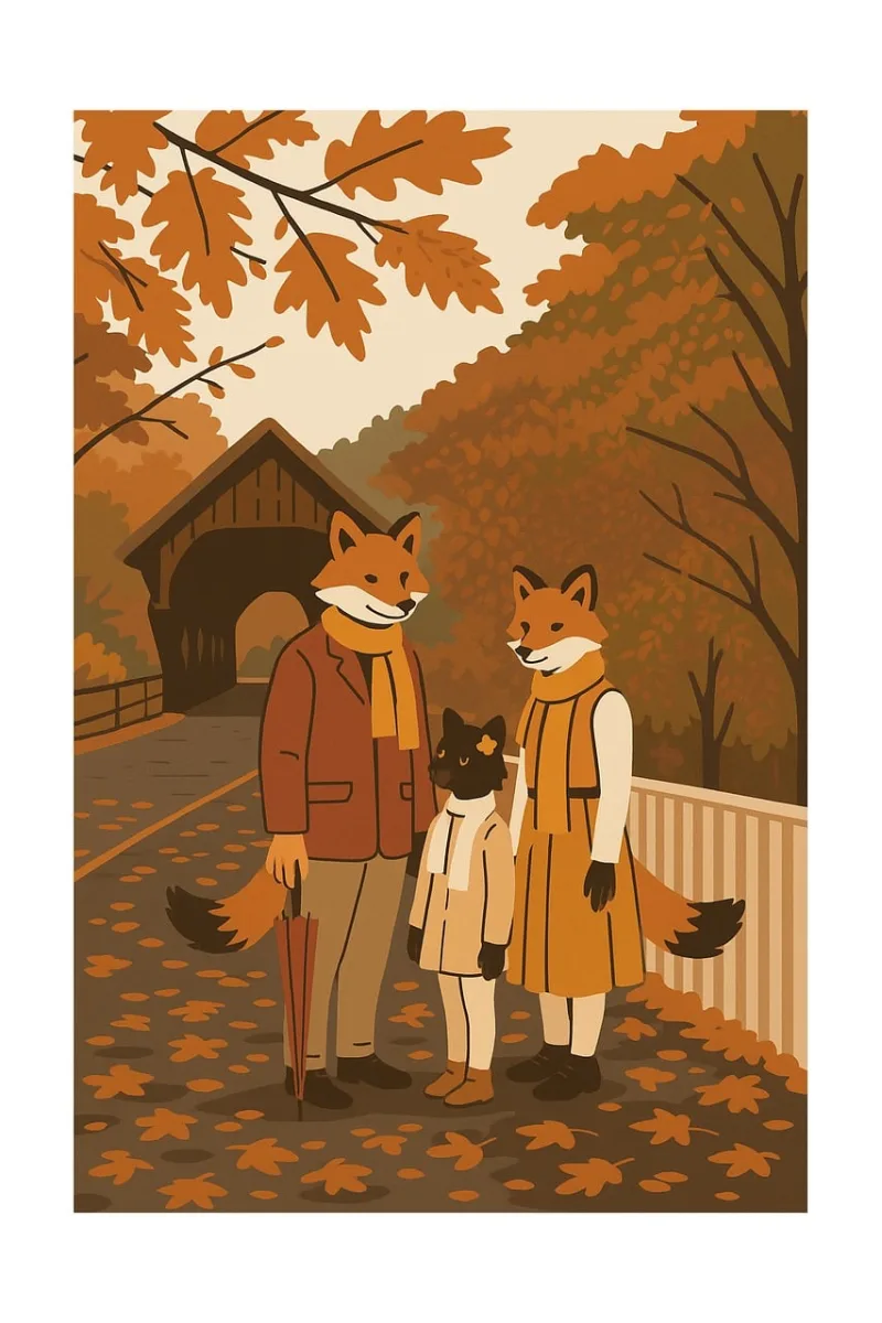Autumn Family Foxes Stickdatei – Tiere