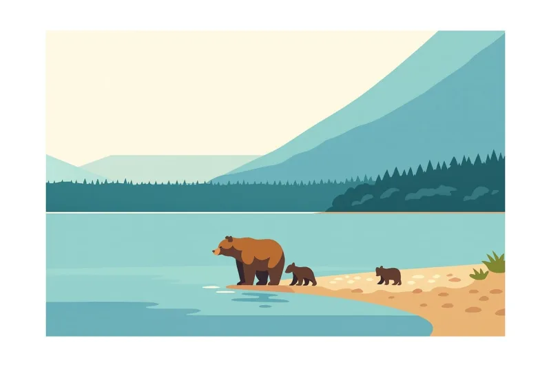 Bear Cubs Lake Stickdatei – Natur