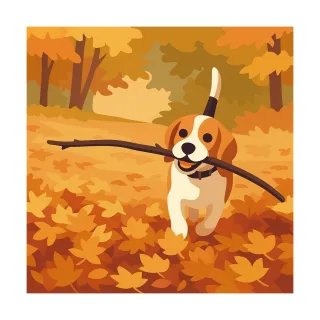 Dog Autumn Leaves Stickdatei