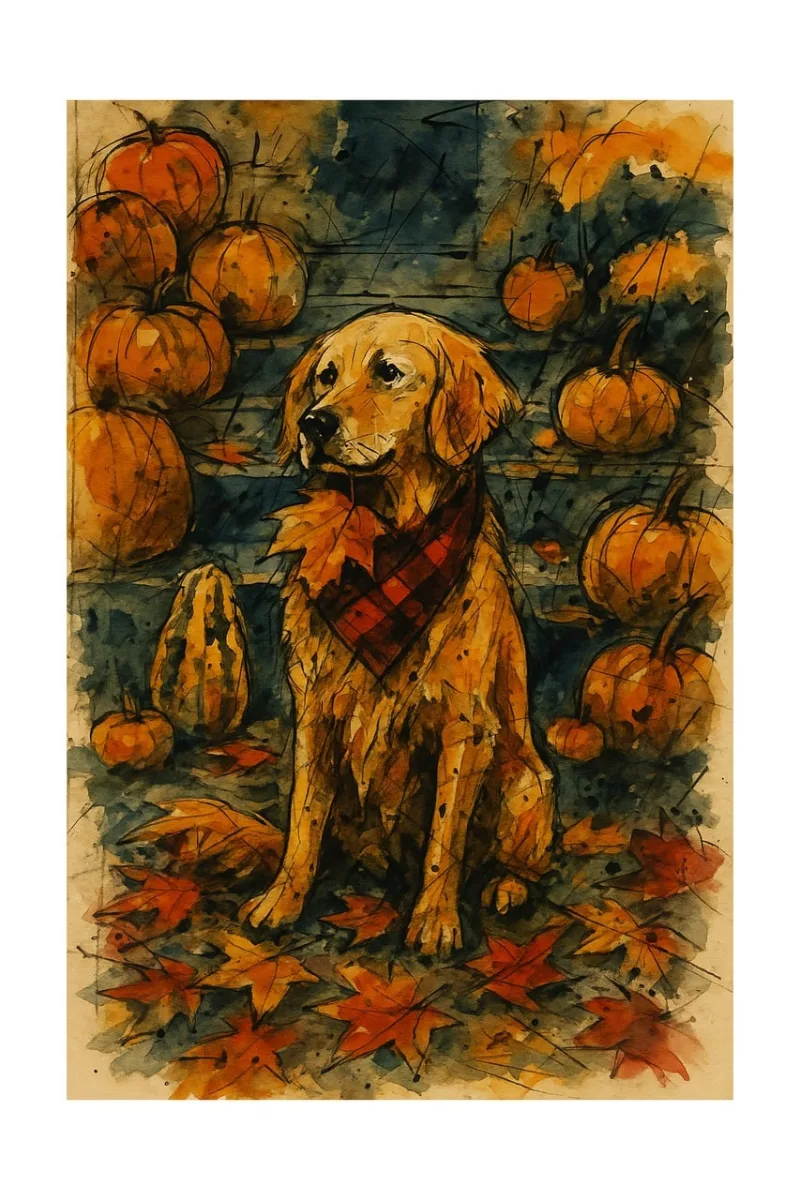 Autumn Dog Watercolor Stickdatei – Weihnachten